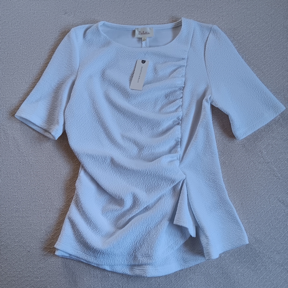 deletta ♡ anthropologie textured white top xs business office clean minimal